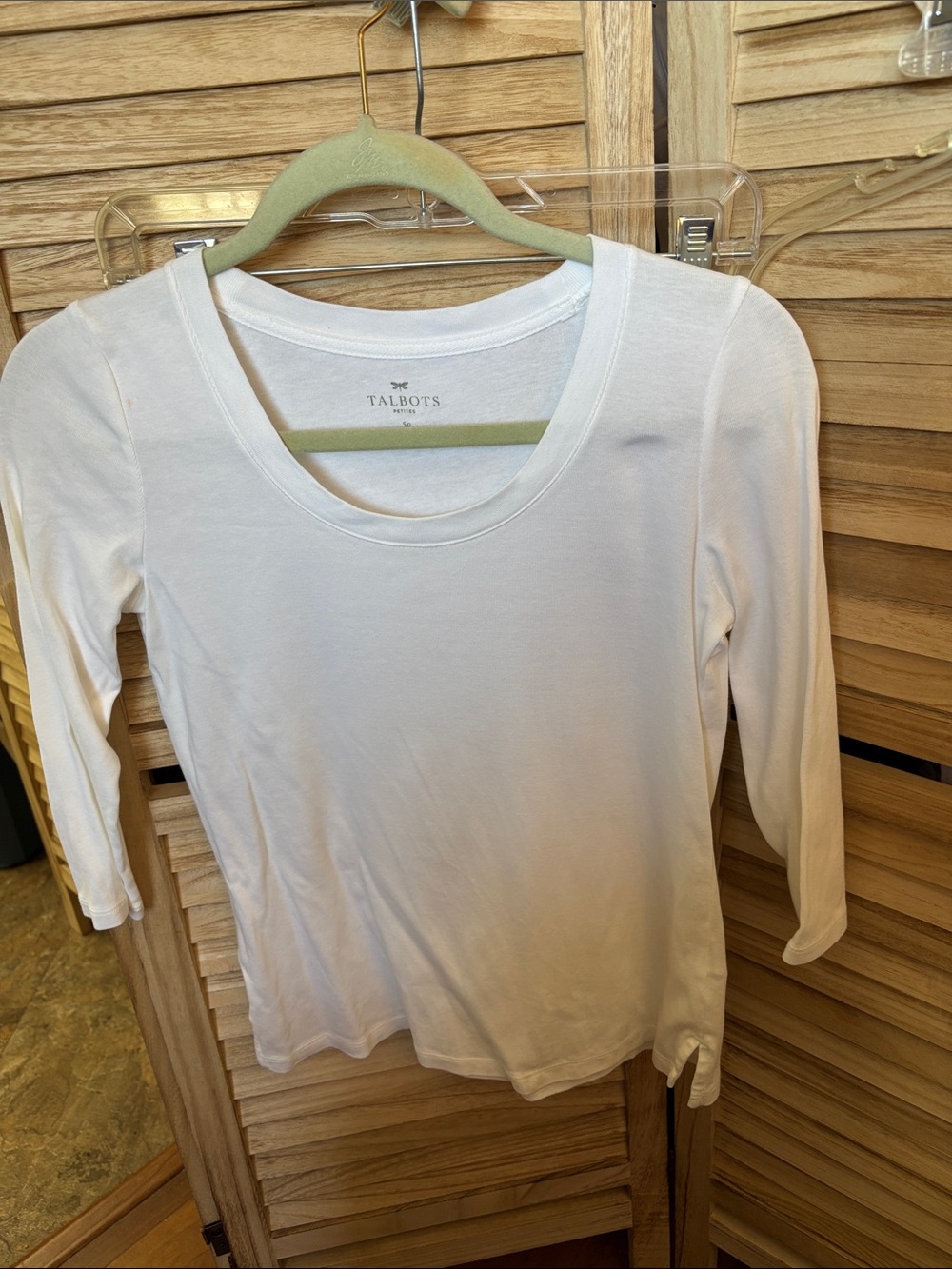Talbots White Scoop Neck Long Sleeve Tee Petite Small
